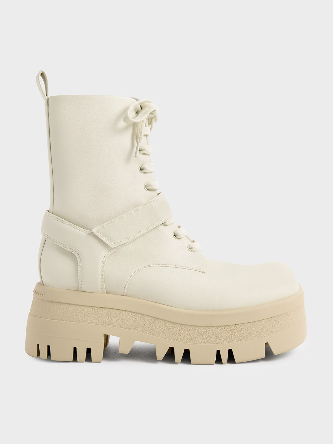 Chalk Rainier Belted Lace Up Boots CHARLES KEITH SA