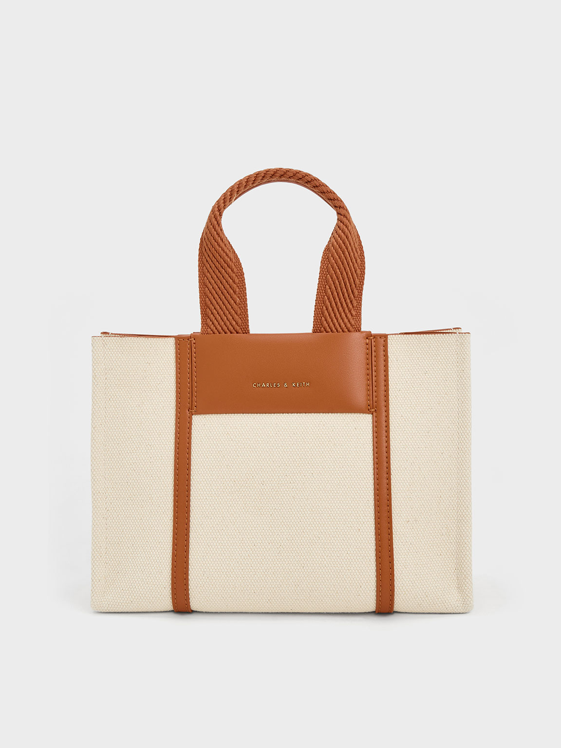 Cognac Mini Shalia Canvas Tote Bag - Cognac - CHARLES & KEITH SA