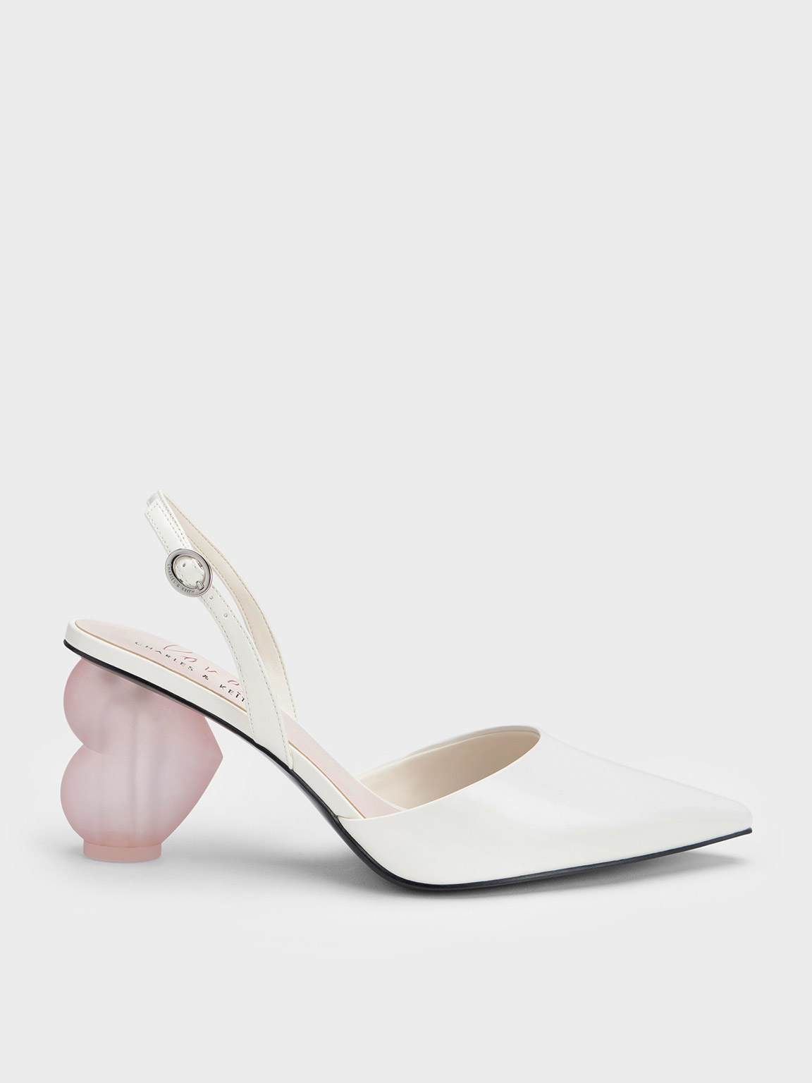 White Heart Heel Slingback Pumps - CHARLES u0026 KEITH SA