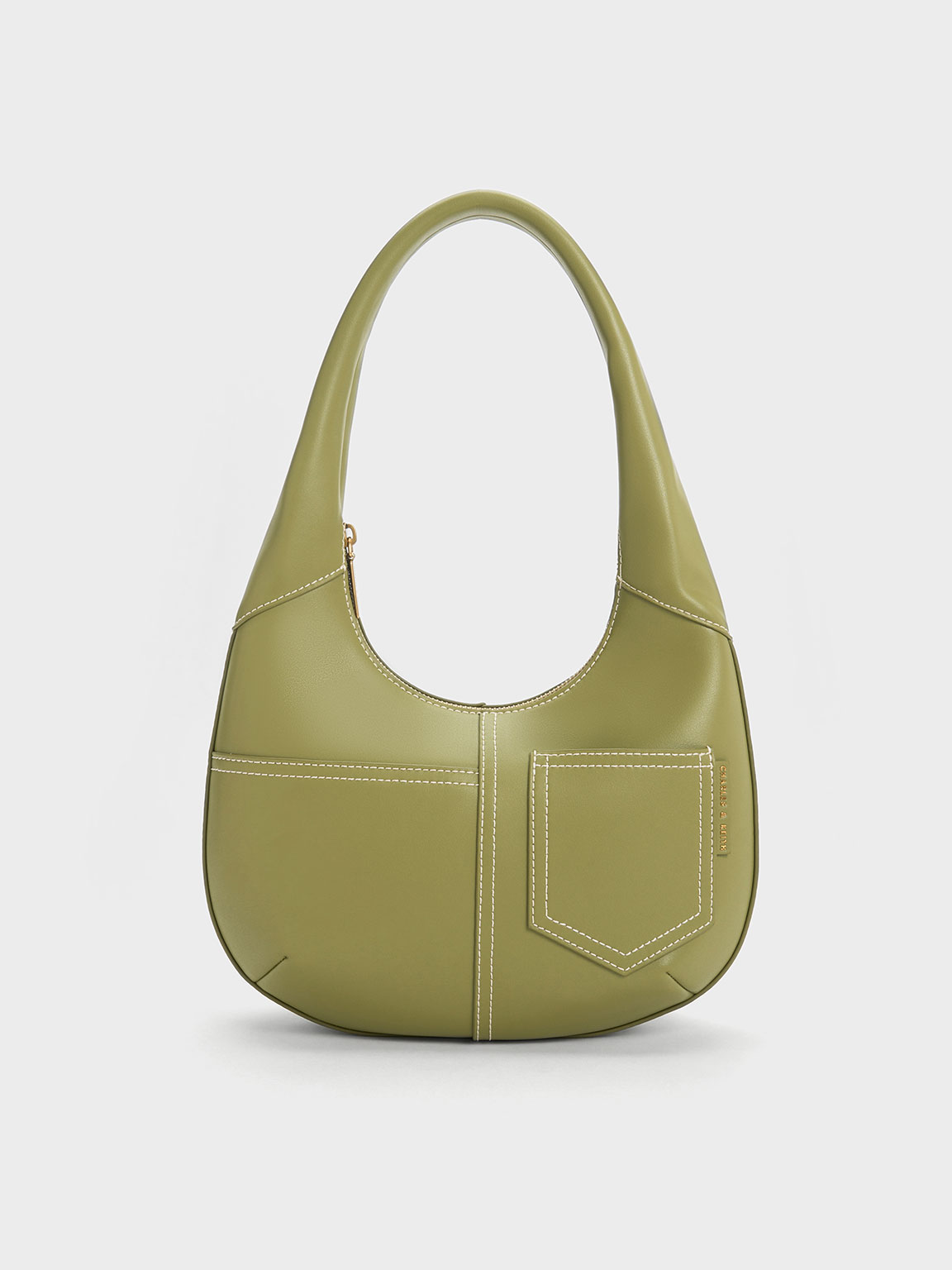 Olive Anthea ContrastTrim Curved Hobo Bag CHARLES & KEITH SA