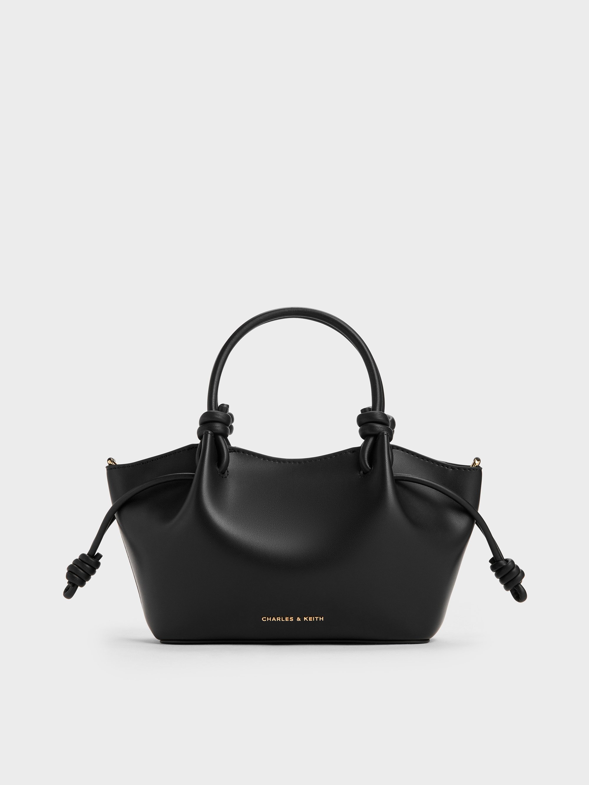 Black Sammie Knotted-Handle Wavy Tote Bag - Black - CHARLES & KEITH SA