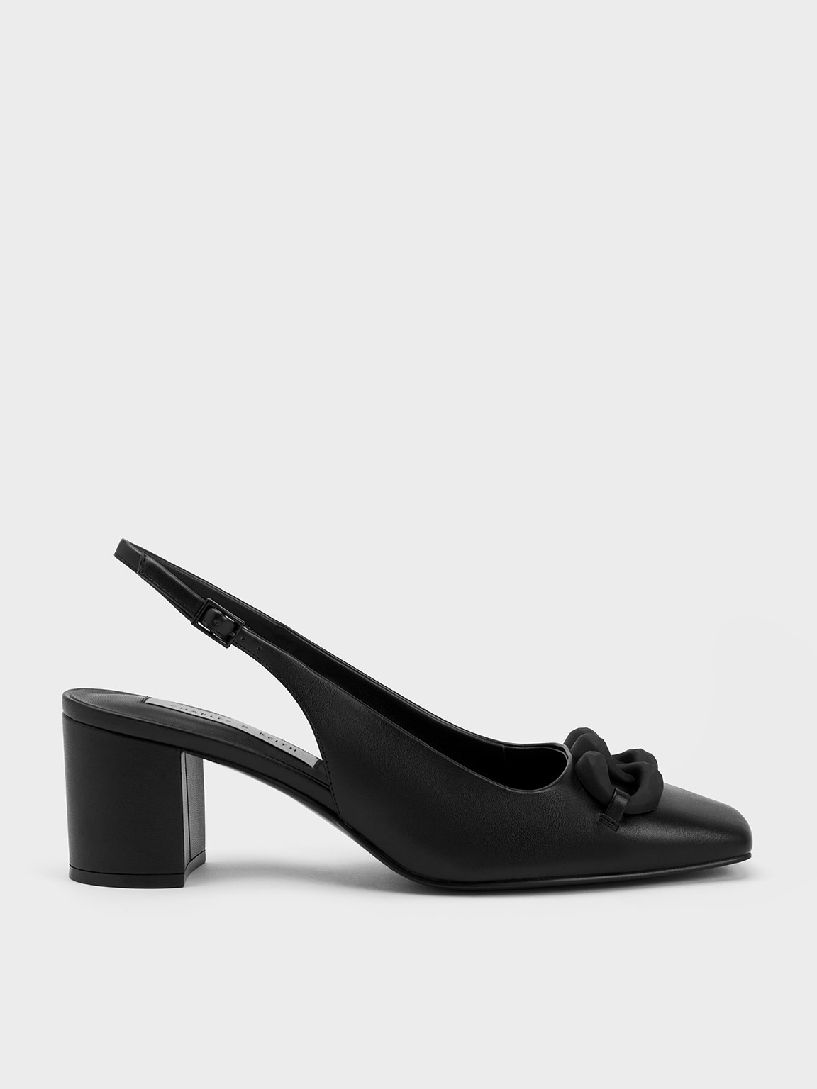 Black Chunky ChainLink Slingback Pumps CHARLES & KEITH SA