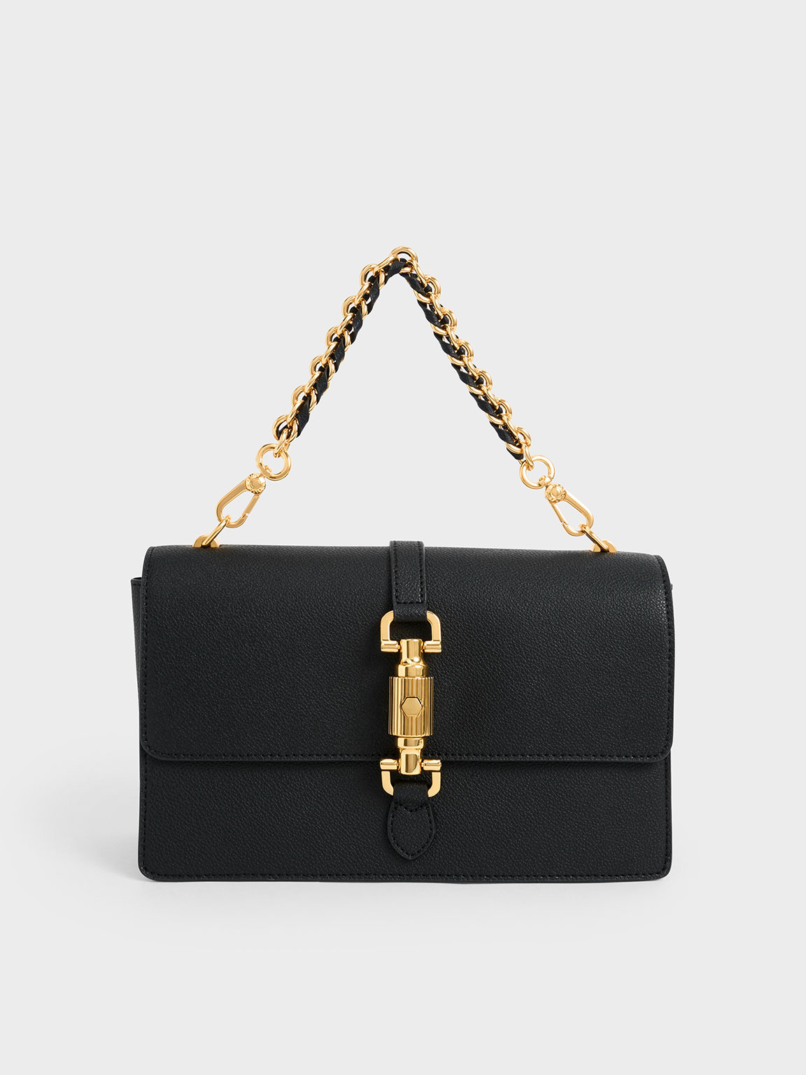 Black Atlas Push-Lock Braided Handle Bag - CHARLES & KEITH SA