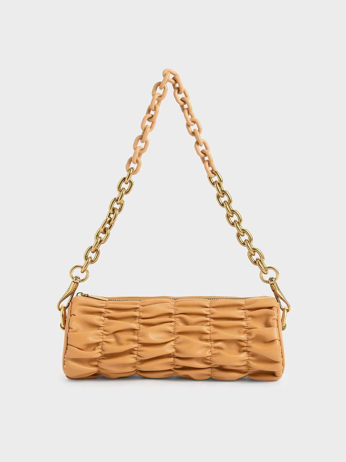 Orange Tallulah Ruched Chain Handle Shoulder Bag CHARLES KEITH SA