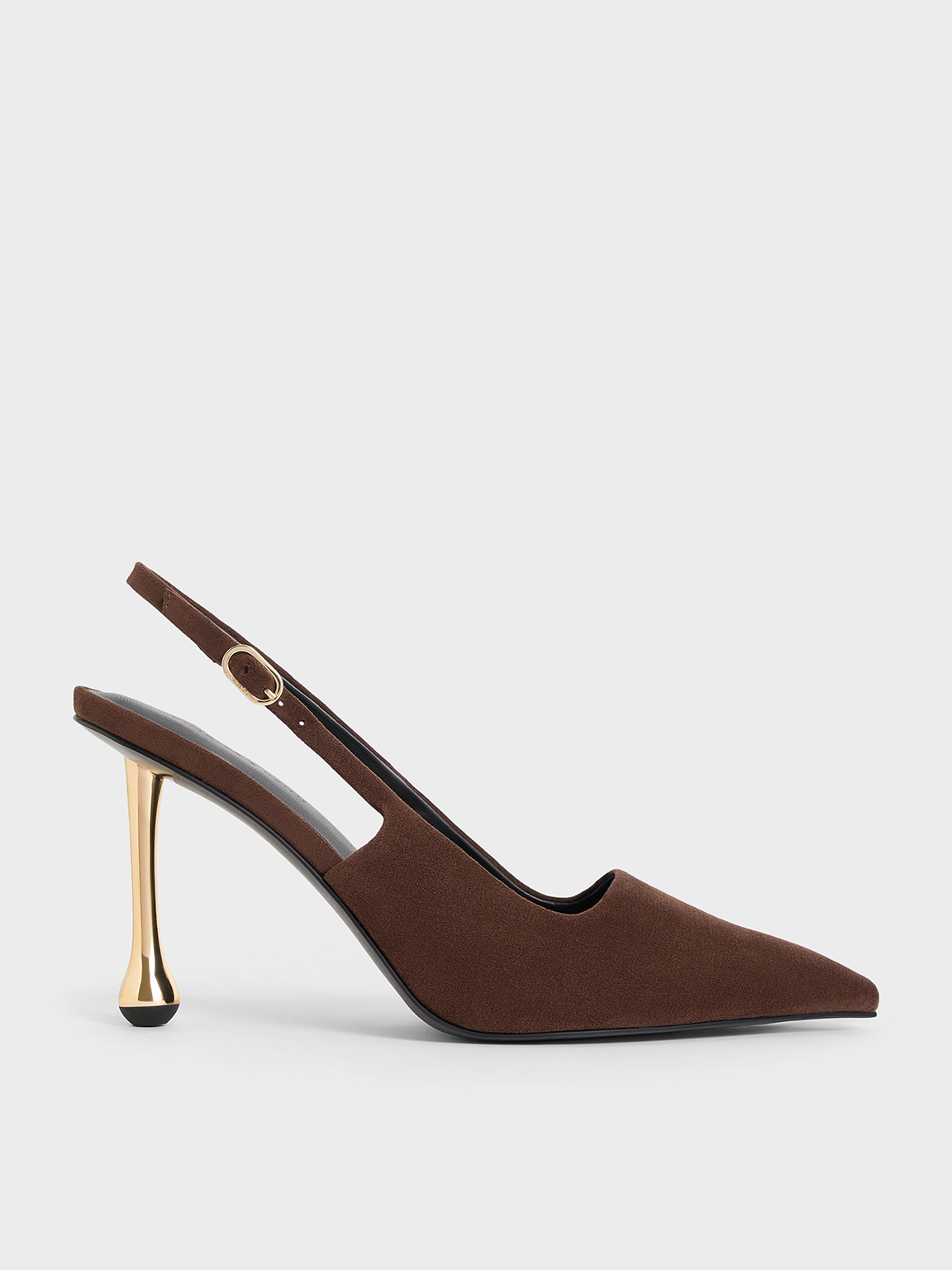 Dark Brown Faux Suede Sculptural-Heel Pointed Pumps - Dark Brown ...