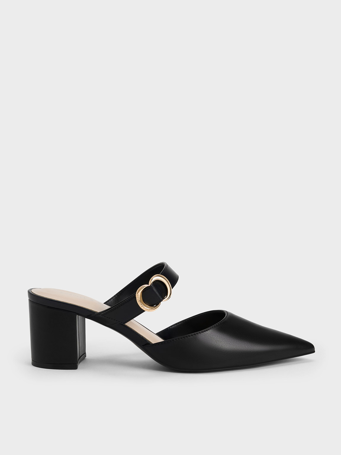 Black Metallic Accent Pointed-Toe Block-Heel Mules - CHARLES