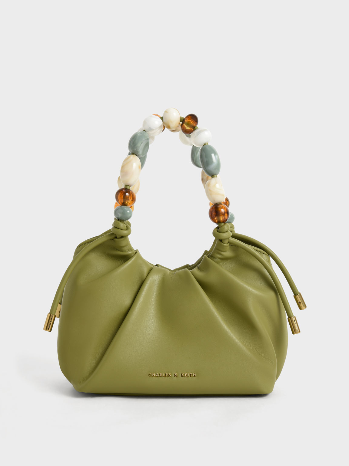 Avocado Aviary Beaded Acrylic Handle Slouchy Bag CHARLES KEITH SA