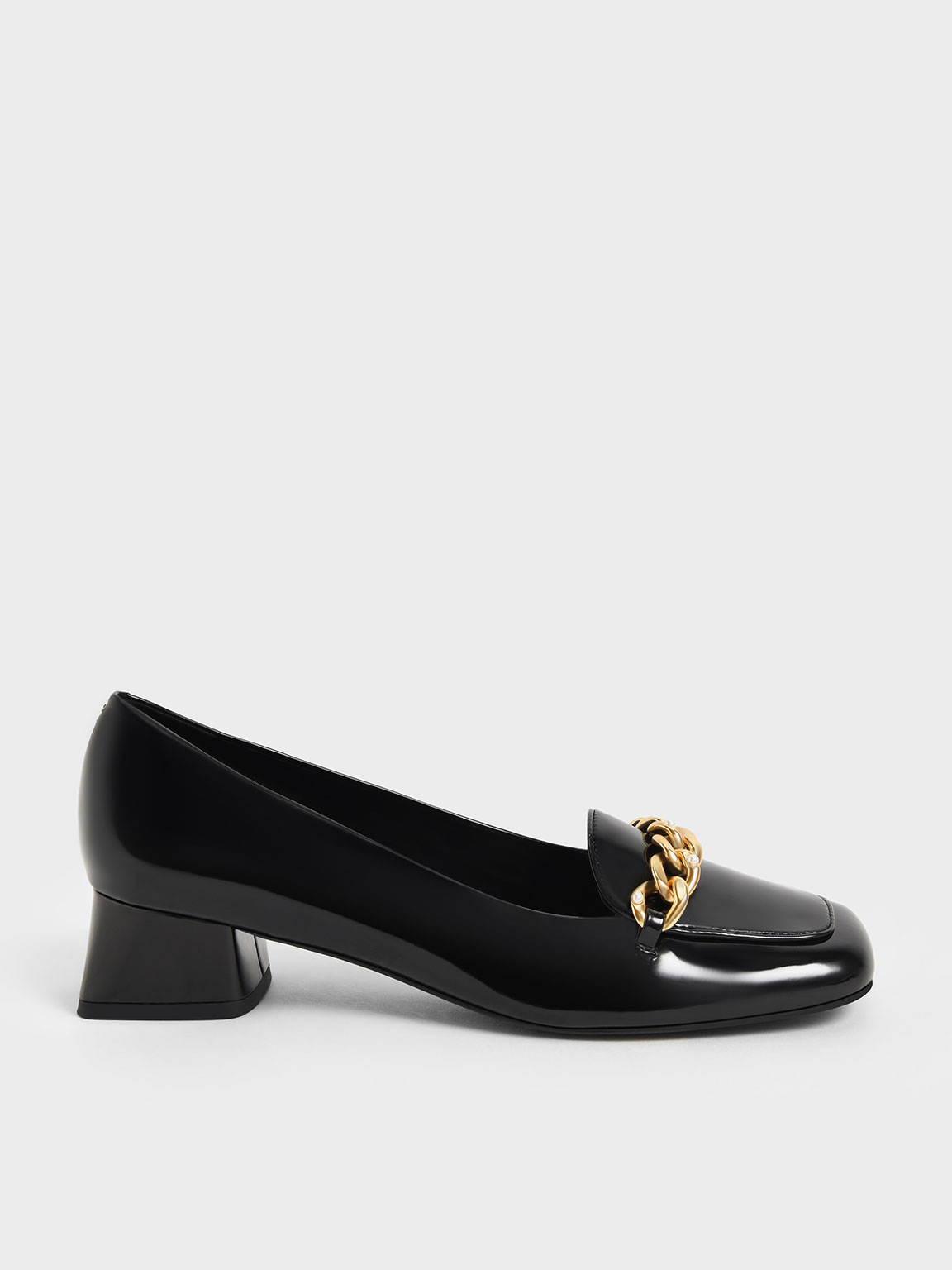 Black Chain Link Patent Loafers CHARLES KEITH SA