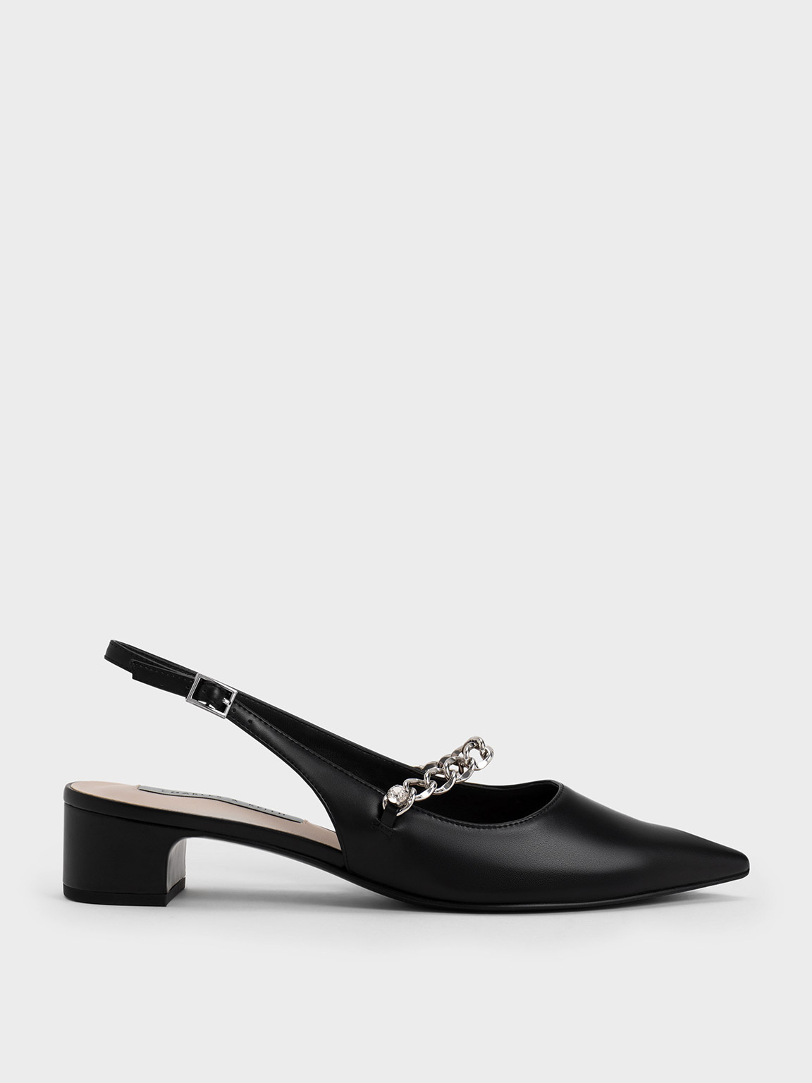 Black Chain-Link Strap Slingback Pumps - CHARLES & KEITH SA Black Chain-Link Strap Slingback Pumps - CHARLES & KEITH SA
